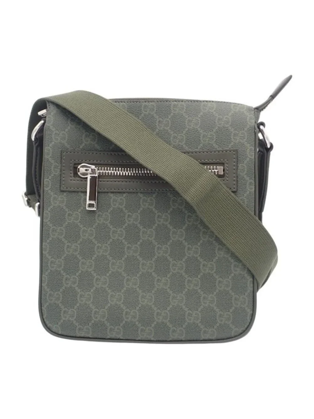 Gucci Small Messenger Bag GG Supreme Canvas Khaki Silver